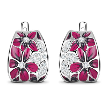 Delightful Flower Series Enamel Zirconia Sterling Silver Latch Back Earrings